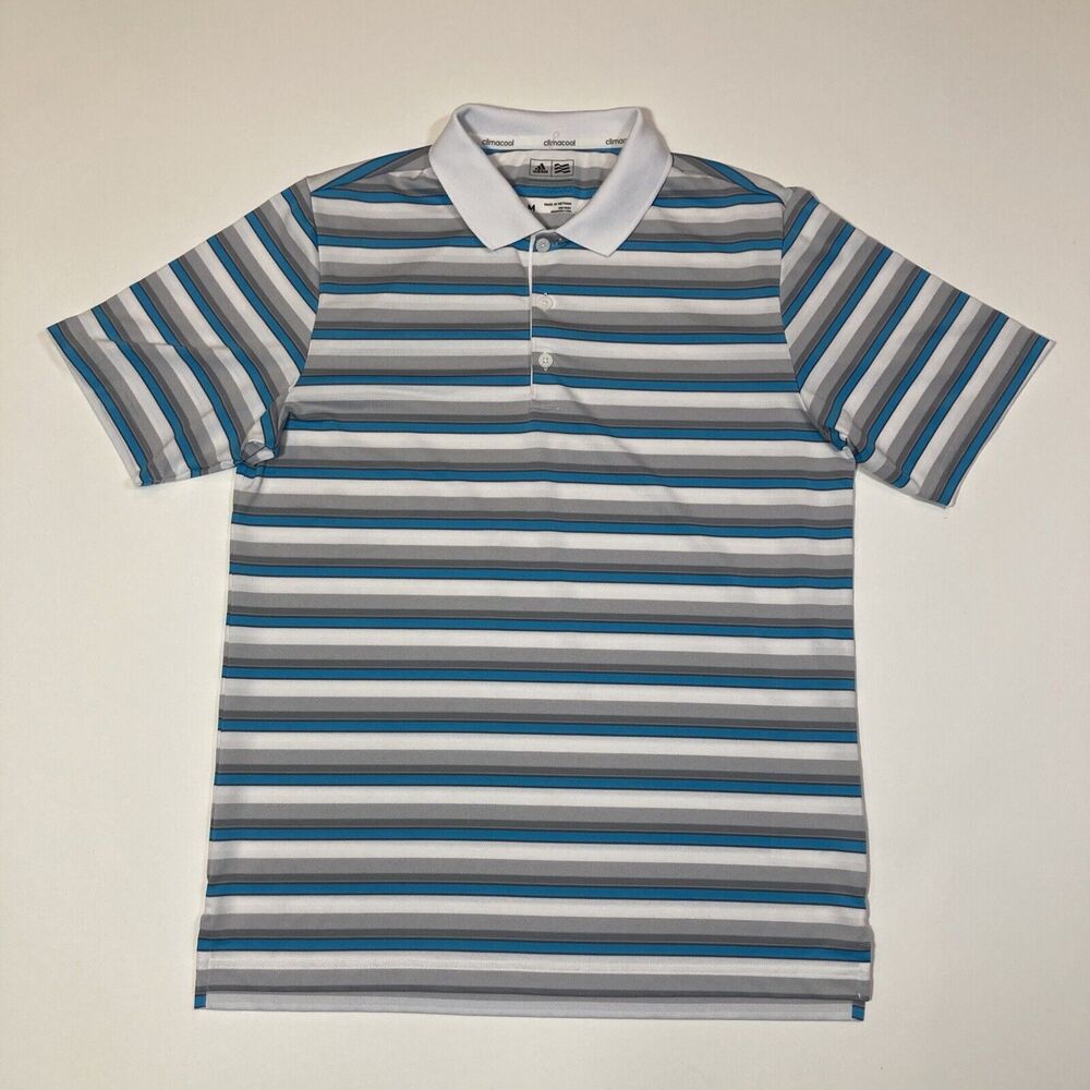 Adidas Polo Shirt Adult Medium Striped Climacool Short Sleeve Golf Mens